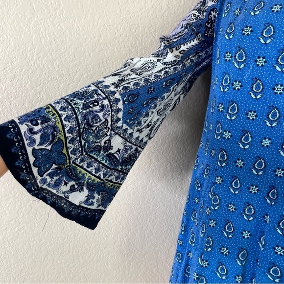 Patrons of Peace boho tunic dress long sleeve V-neck crinkle cut paisley print - Picture 9 of 10